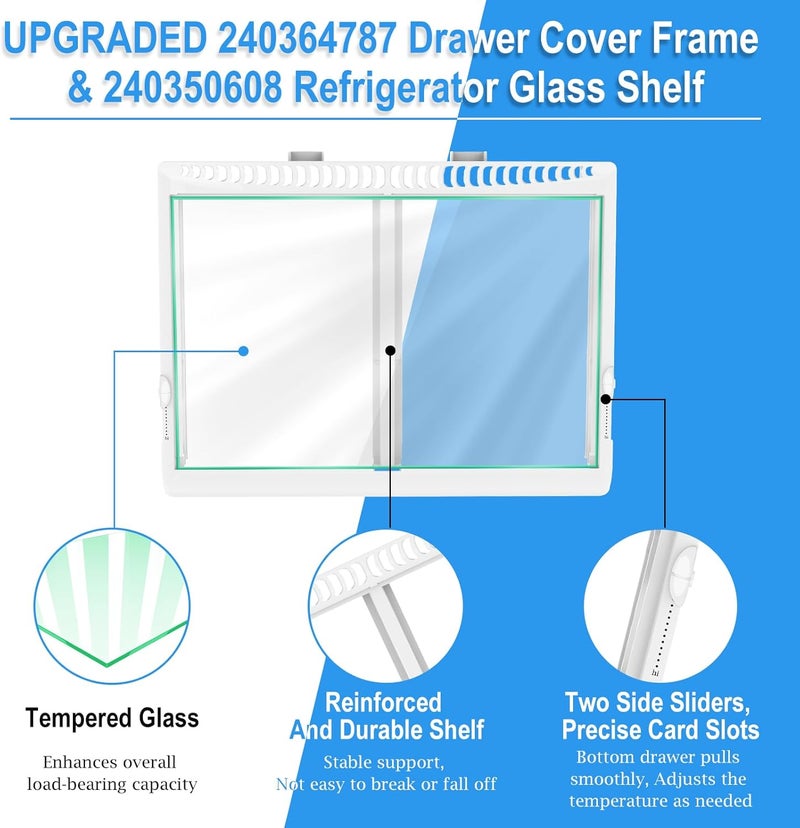 Alvar UPGRADED 240364787 Refrigerator Crisper Drawer Cover with 240350608 Crisper Glass Replacement Compatible with Frigidaire kenmore Refrigerator Drawer Replacement, Fridge Crisper Pan Drawer Cover - Image 2